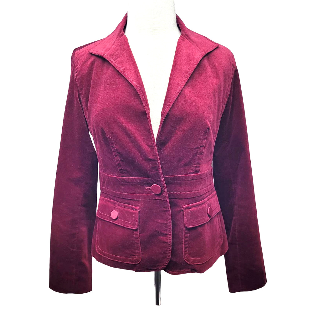 Talbots Velvet Fitted Button Front Blazer Jacket Wine Size 4
